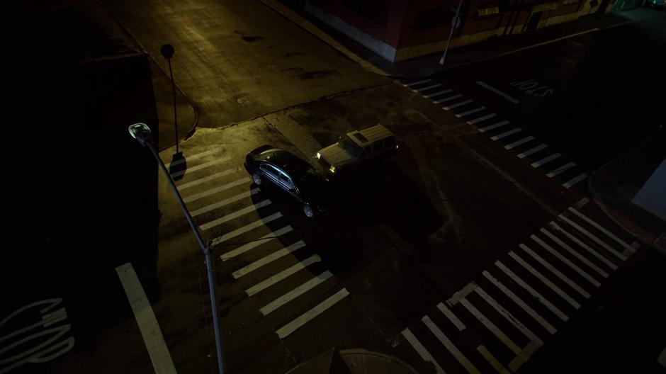 Cody Willamett & Malcolm's cars come to a stop in the middle of the intersection.