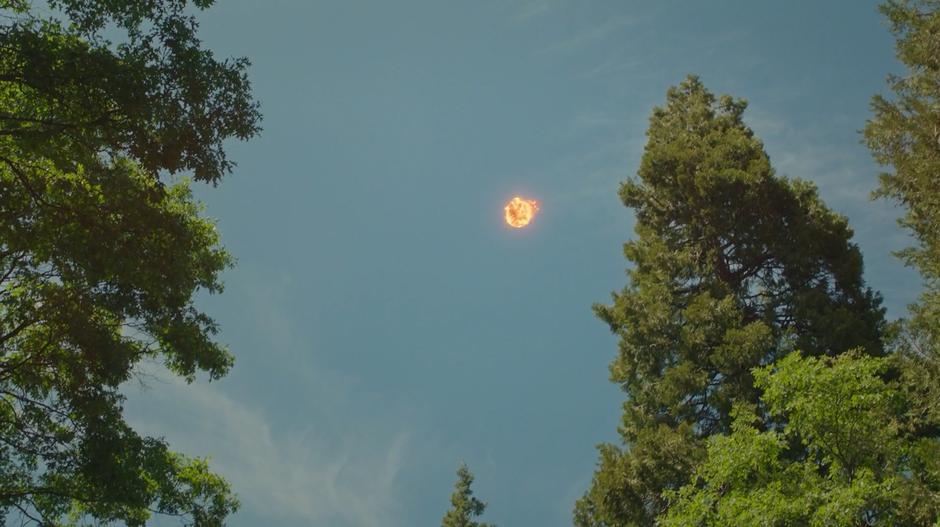 A fireball flies down towards the training group.