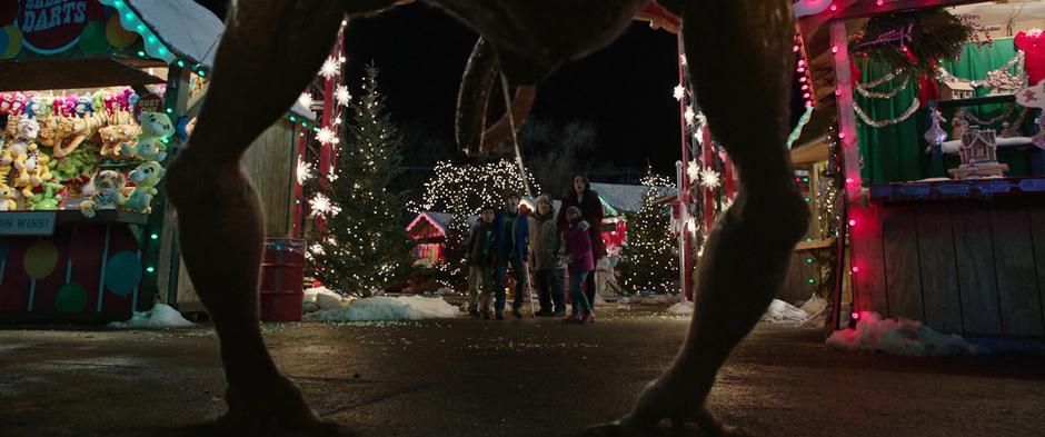 Eugene, Freddy, Pedro, Darla, and Mary watch in terror as one of the creatures appears in front of them.