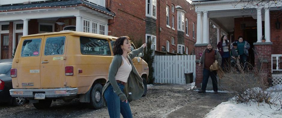 Rosa yells at Victor to get in the car as she watches Billy run down the street. Mary, Eugene, and Pedro stand on the steps getting ready to leave.