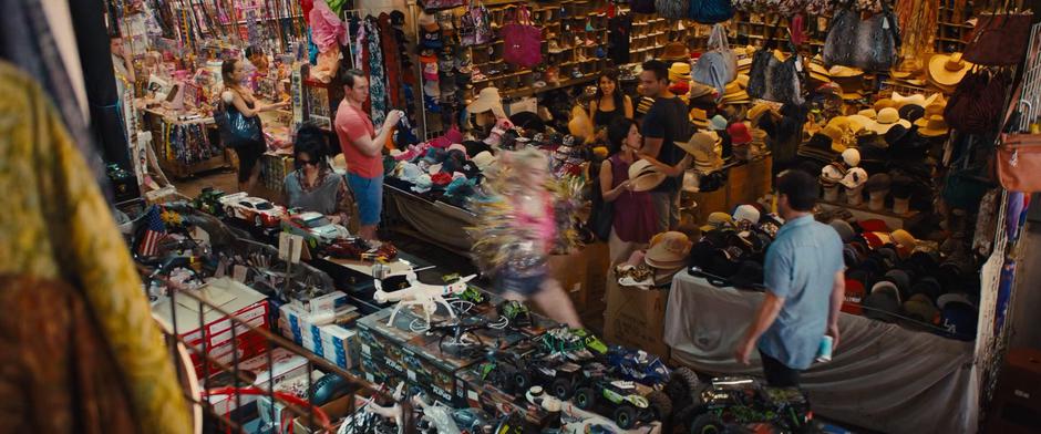 Harley races through the market.