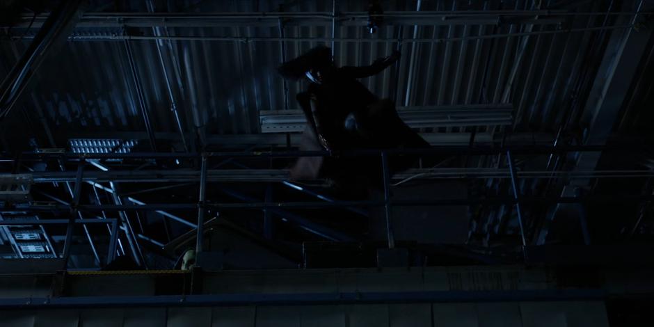 Ryan jumps down from above as Batwoman.