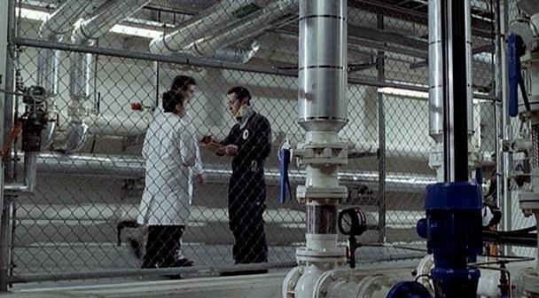 Various people talk in the research facility tunnels.