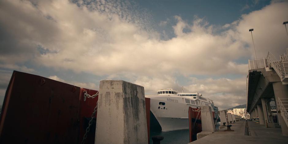 The ferry pulls away from the dock.