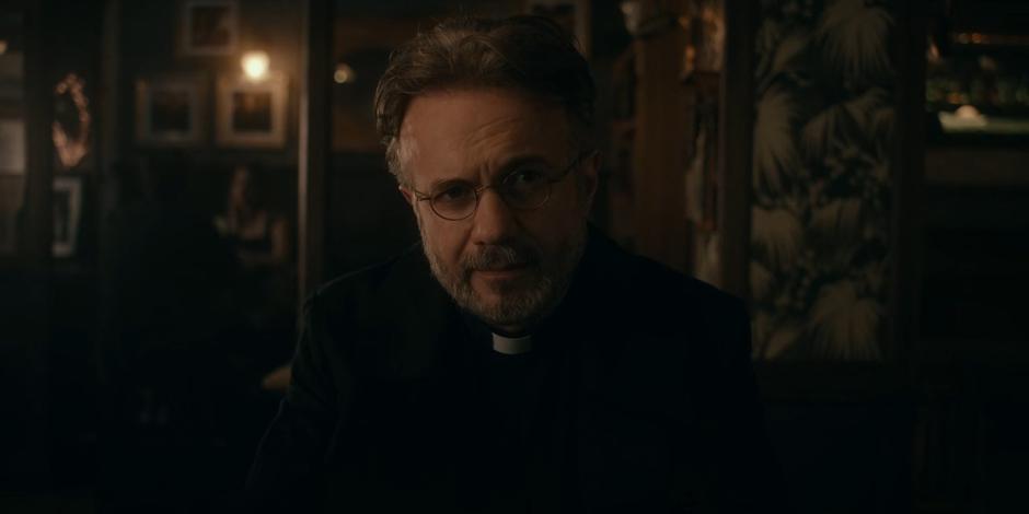 Father Vincent looks up at the bartender and talks about demons.