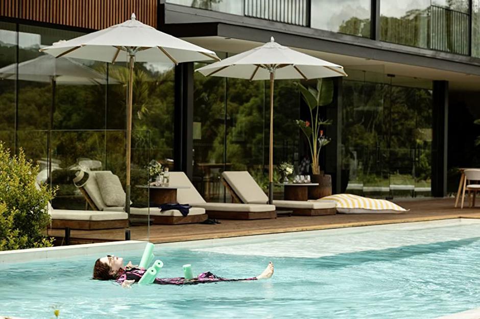 Frances enjoying the pool.