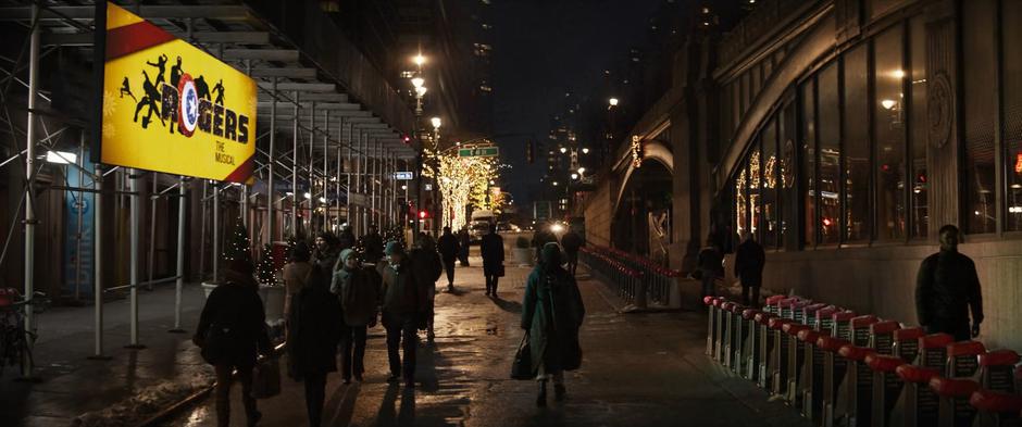 Kate walks up Pershing Square Plaza after her phone call with her mother.