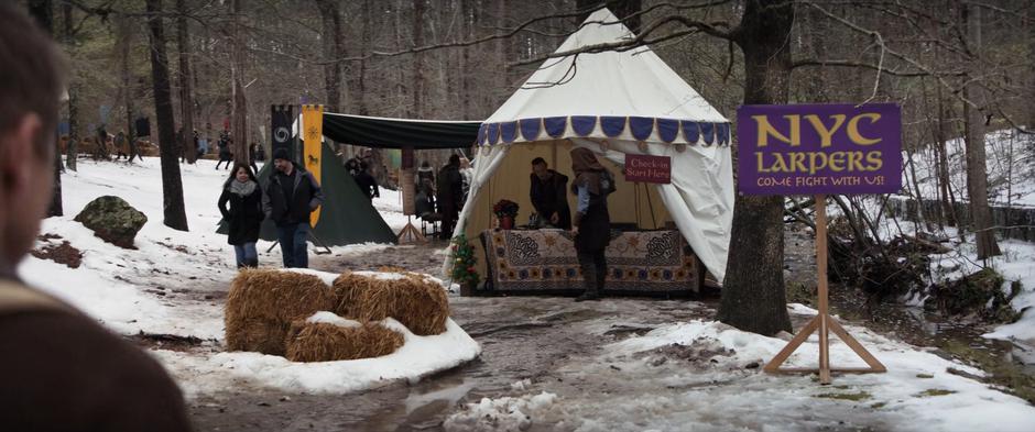 Clint approaches the LARP check-in tent.