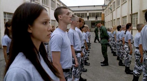 Max and the other Manticore trainees line up in the yard.