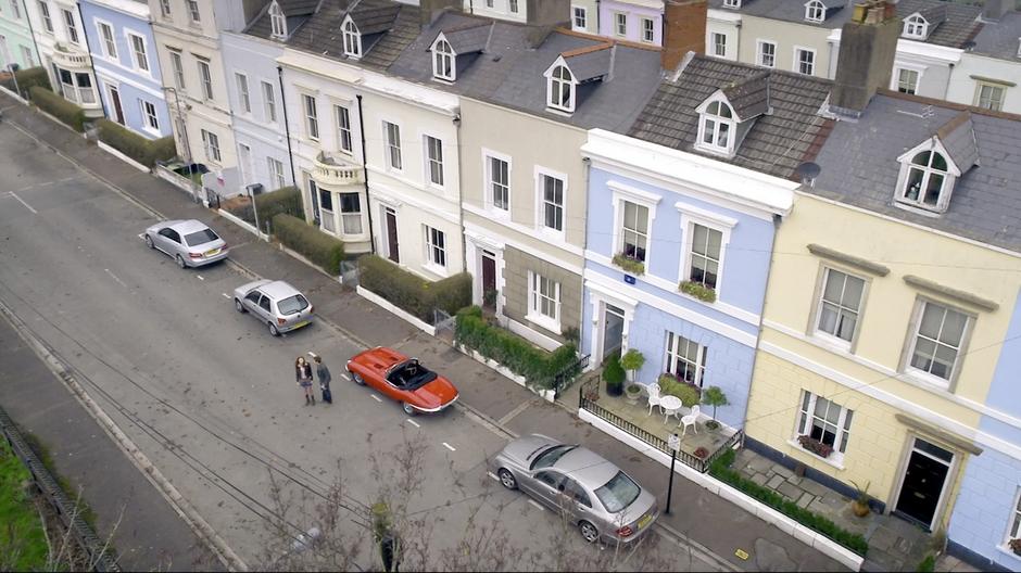 Amy and Rory realize the Doctor has left for good. The street was digitally extended in both directions in this shot.