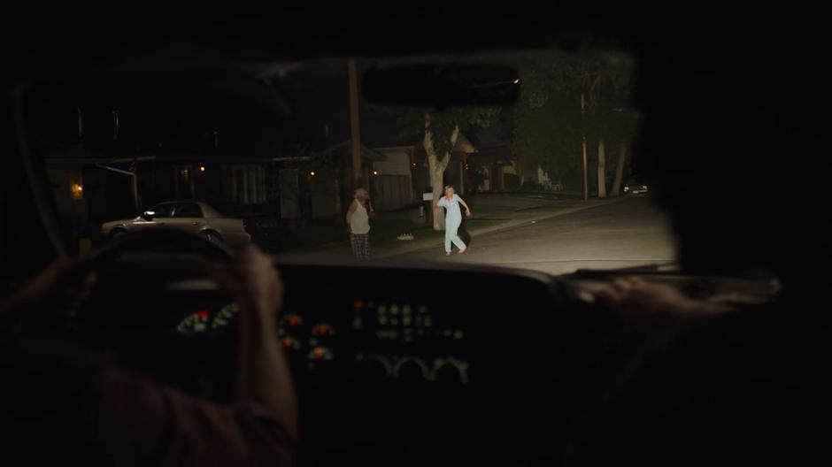 Joel tells Tommy to just drive over the infected members of the Adler family.