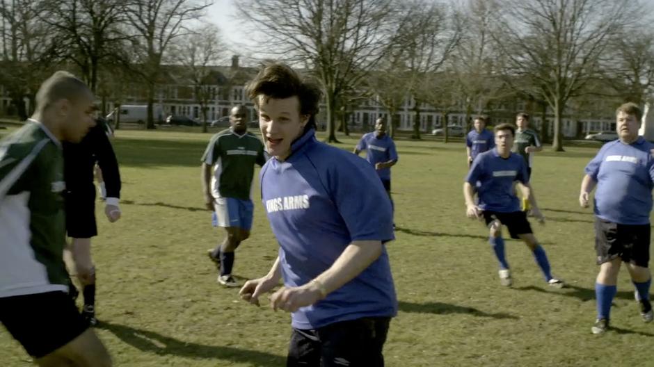 The Doctor plays football with gusto.