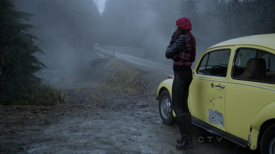 Ruby looks for something suspicious around the bridge.