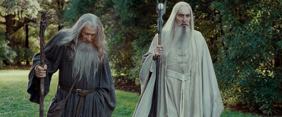 Gandalf and Saruman discuss the situation regarding The One Ring.