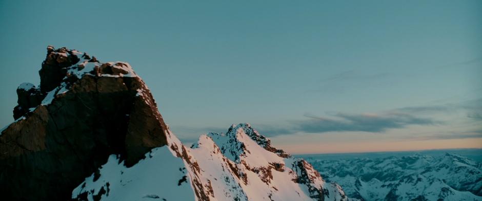 Establishing shot of the mountains above Moria.