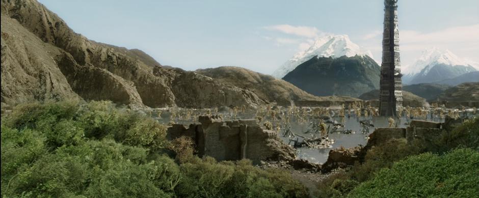 Establishing shot of what remains of Isengard.