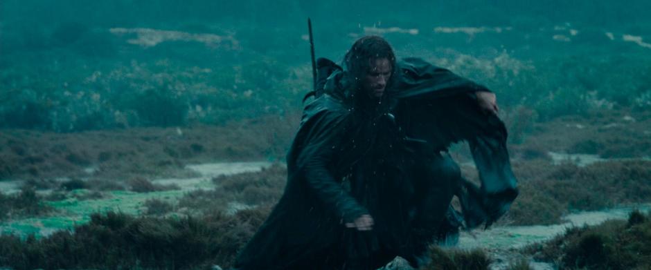 Aragorn struggles through the marshland on the path to Rivendell.