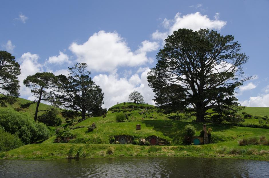 Looking across the pond at the party tree and Bag End.