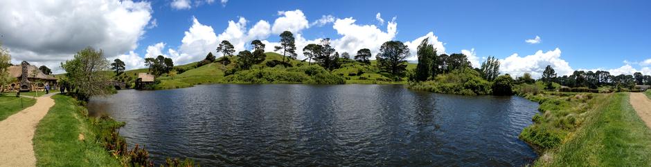 Panorama looking over the pond towards The Hill.