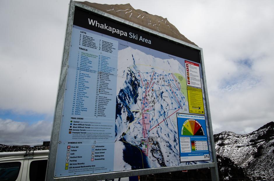 Map in the parking lot showing all the ski runs on this side of the mountain.