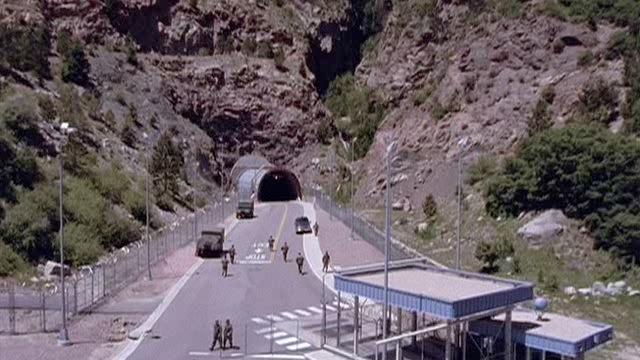 Wide establishing shot of the Cheyenne Mountain entrance.