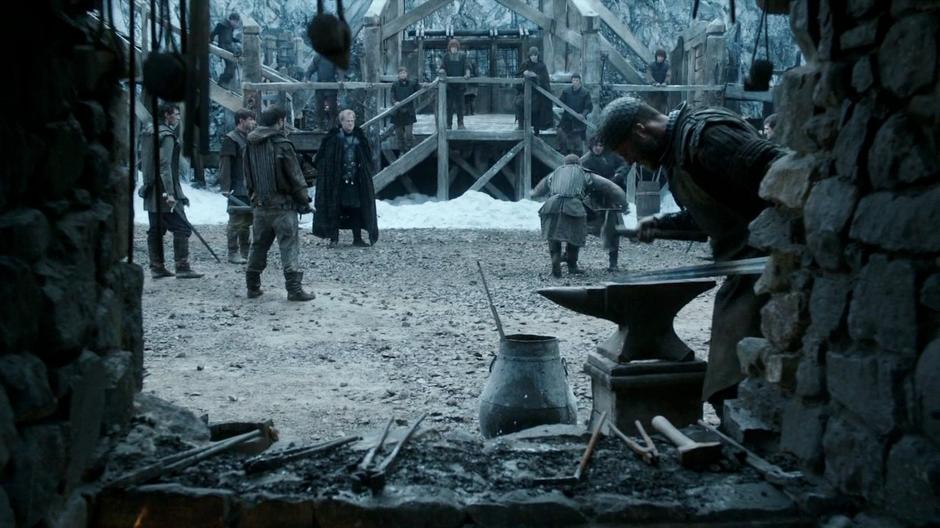 Night's Watch initiates spar in the courtyard.