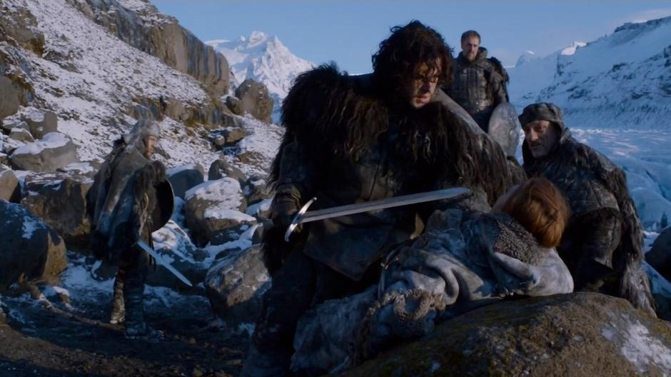Jon Snow threatens Ygritte after killing the rest of her lookout party.
