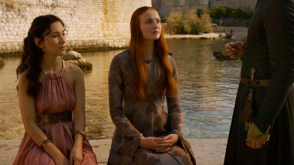 Sansa and Shae talk to Littlefinger.