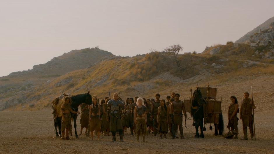 The Dothraki wait outside the gates to the city.