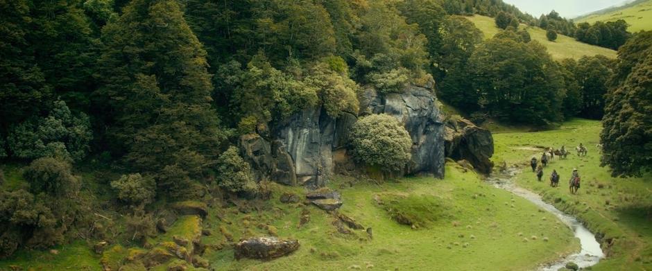 The company rides beside a small stream after leaving Hobbiton.