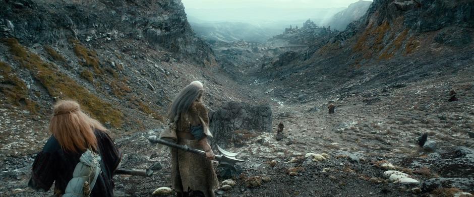 The dwarven company searches the valley for the secret entrance to Erebor.