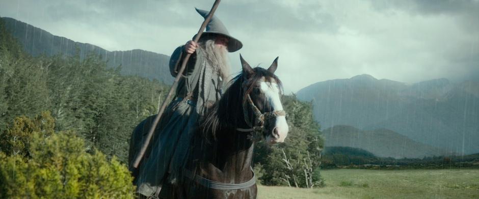 Gandalf rides off towards the High Fells.