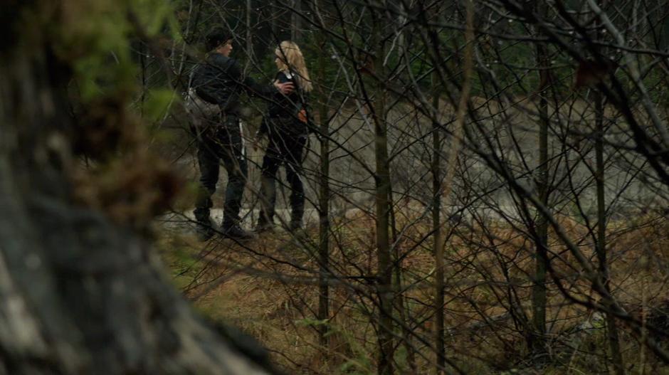 Bellamy tells Clarke they should split up an search the area.