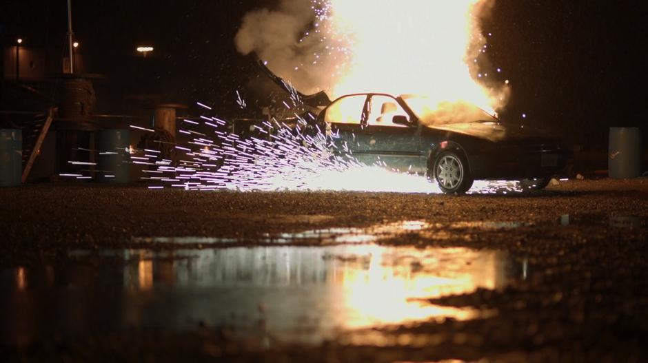 The whistleblower's car explodes.