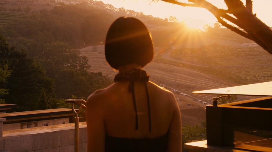 Sun walks towards the graveyard stairs during sunrise.