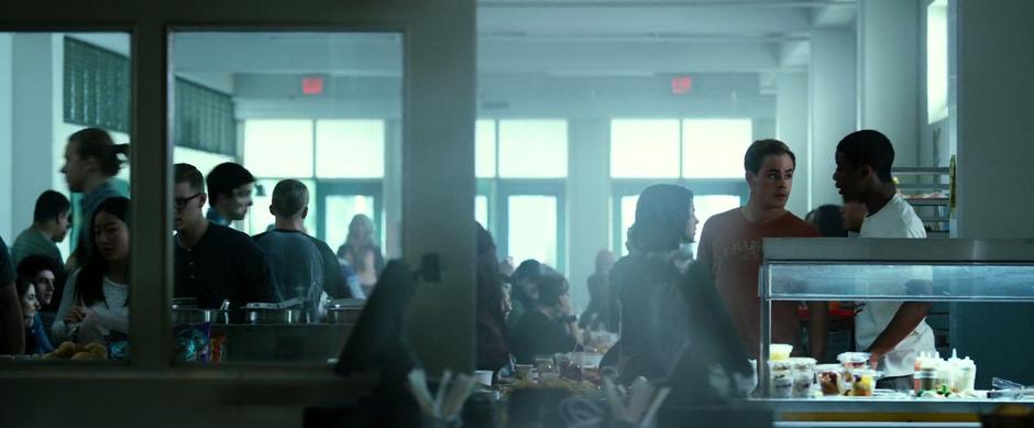 Kim, Jason, and Billy talk at the lunch counter about their new powers.