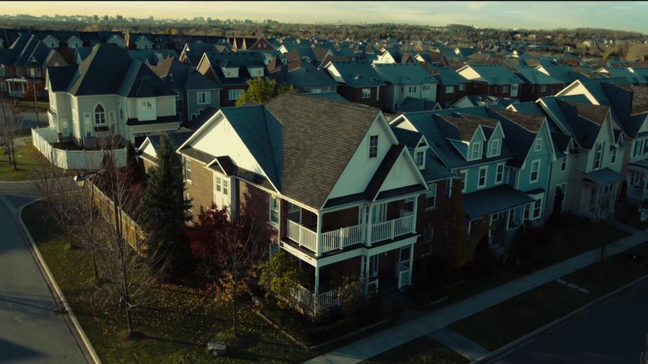 Aerial establishing shot of the Hendrix house.