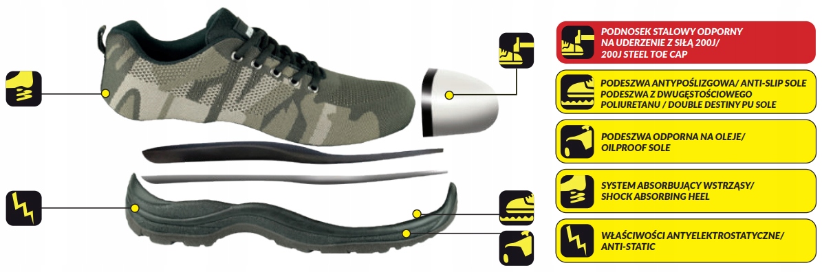 Product: DEDRA BH9M5-44 Półbuty bezpieczne robocze ochronne moro BHP S1 SRC rozm. 44