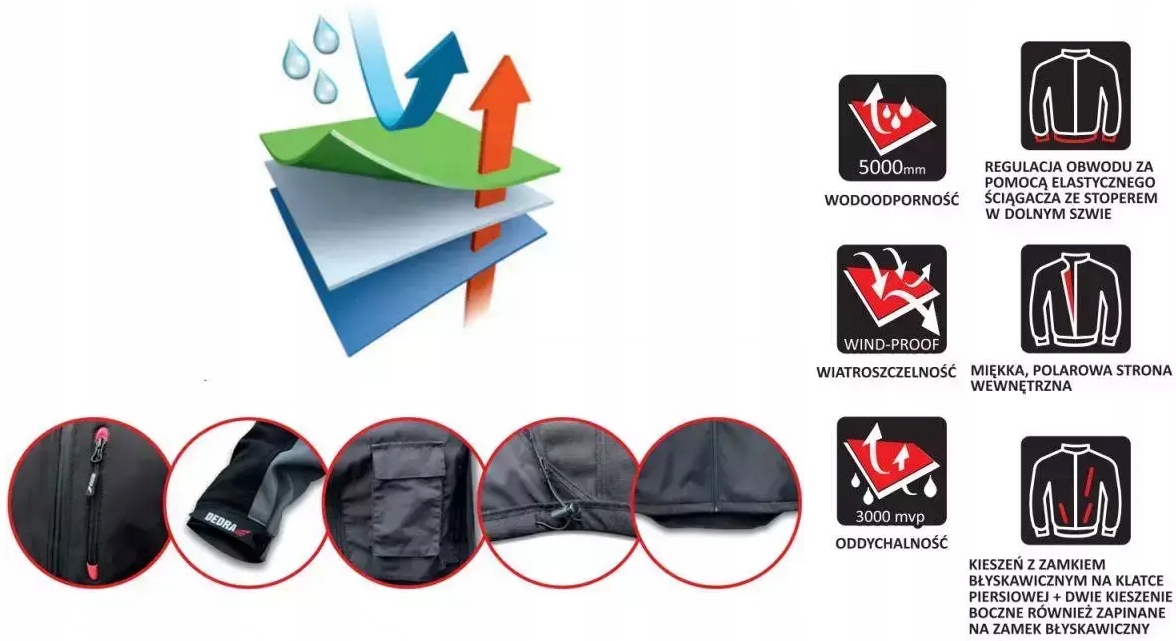 Product: DEDRA BH6KS-XXL Kurtka SOFTSHELL rozm. XXL 58 / 5000mm H2O 320g/m²