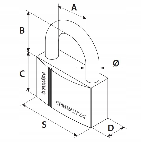 Product: GERDA KMZ S6010A Kłódka mosiężna pałąkowa 60mm / 9,5mm + 3 klucze