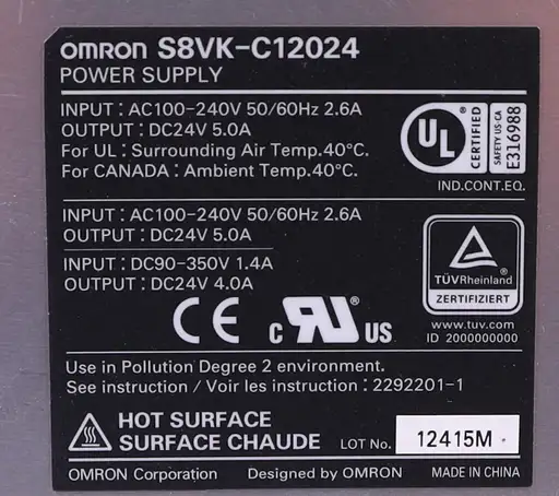 Product: OMRON S8VK-C12024 24VDC 5A PSU