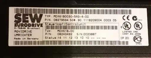 Product: Falownik SEW EURODRIVE MDX61B0030-5A3-4-00 08279594 3 kW 7A 0-180Hz