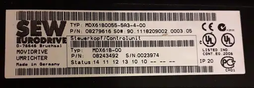 Product: SEW EURODRIVE MDX61B0055-5A3-4-00 MDX61B00555A3400 08279616 5,5 kW 12,5 A