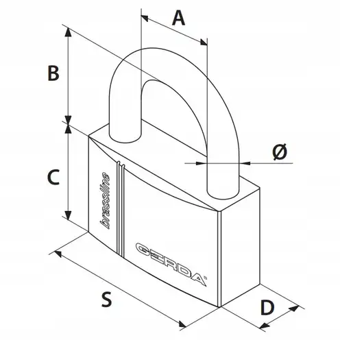 Product: GERDA KMZ S5010A Kłódka mosiężna pałąkowa 50mm / 8mm + 3 klucze
