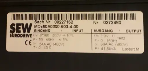 Product: Falownik SEW MCH40A0300-503-4-00 08276129 08242410 MDX60A0300 08227152 30kW