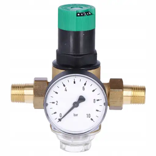 Product: Regulator ciśnienia, ze śrubunkami, 1/2 cala, z manometrem 0-10 bar