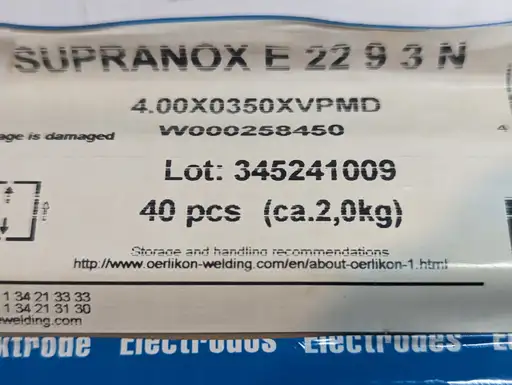 Product: ELEKTRODY OERLIKON SUPRANOX E 22 9 3 N 4.0X350 W000258450 40PCS 2,0KG