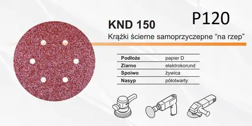 Produkt: KRĄŻEK ŚCIERNY NA RZEP 150mm 6 otw. (50szt) p120