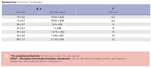Prodotto: Piła taśmowa do drewna PASAT 2430X15X07 ROH  FENES