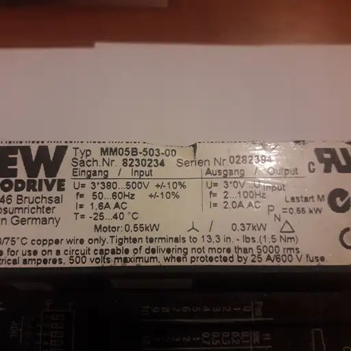 Product: SEW EURODRIVE MOVIMOT MM05B-503-00 8230234 0,55kW 3X 380...500V 1,4 kVA